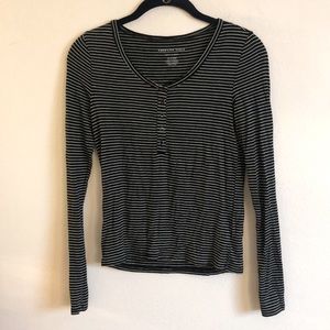 AE Black and White Stripe Long Sleeve Shirt
